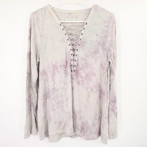 American Eagle Soft & Sexy Purple Tie Dye Lace Up Long Sleeve Top Size L